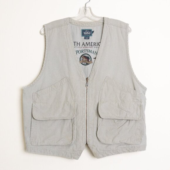 ✨ Vintage Woolrich Fly Fishing Vest Camping Utility Khaki Pocket Large - Picture 1 of 16